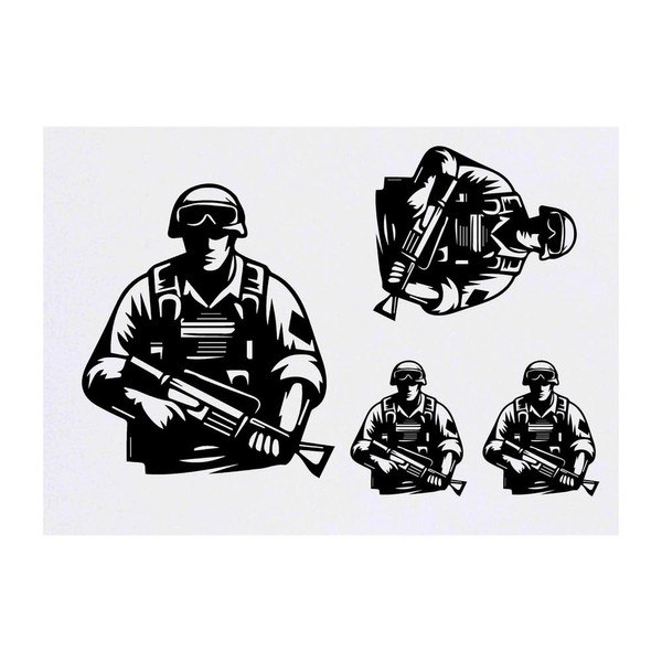 4 x 'Combat Soldier' Temporary Tattoos - Water Resistant, Skin-Safe,