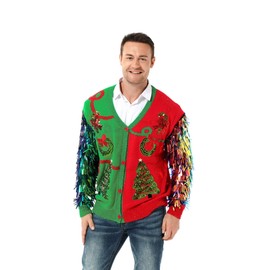 Ugly Christmas Cardigan for Men, Unisex Women Xmas Novelty FUUNY Pullover Sweater for Party FestiveSmallSeason's Sequin Showstopper