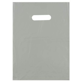 12x15 Silver Die Cut Handle Plastic Shopping Bags 100/cs