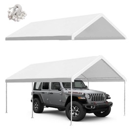 Birodeko Carport Canopy Replacement Cover, 180G Heavy-Duty PE Fabric Garage Canopy Replacement Cover, 10×20FT Carport Tent, White (Frame not Included)