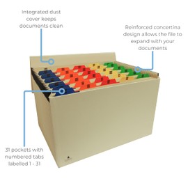 Cathedral Products 31 Pocket Manila Expanding File With Numbered Tabs 1-31