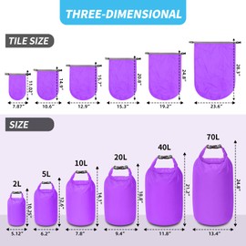 Amengsen Dry Bag Set, Waterproof Small Lightweight Dry Bags for Paddle Board Kayaking, Fishing, Camping (Purple, 70L 2Pack)