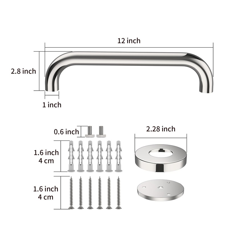 2 Pack 12 Inch Shower Grab Bar, ZUEXT Chrome Stainless