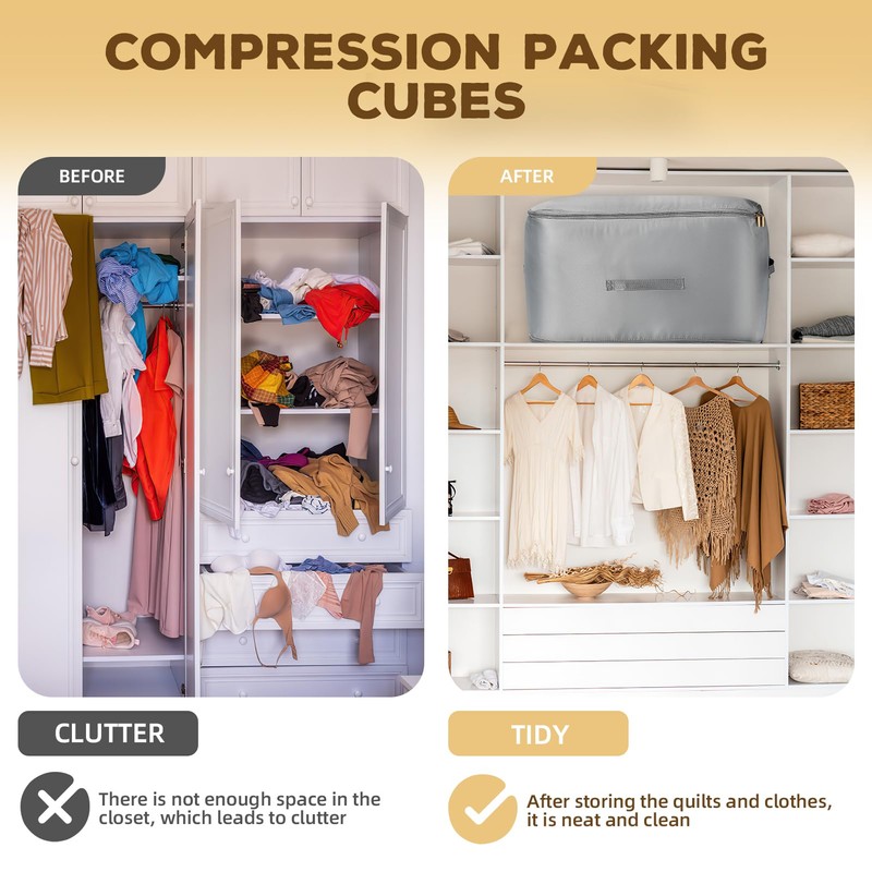 Ultra Space Saving Self Compression Organizer, Compression Packing Cubes, Bedroom
