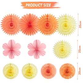 EASY JOY Hanging Paper Fans Party Decorations 11 Pcs Orange Yellow Tissue Paper Flowers Floral Decorations for Ceiling Wall Decor Wildflower Party Decorations for Wedding