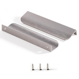 Satanga Brushed Nickel Pack of 2 Edge Finger Pulls for Cabinets Kitchen Invisible Hardware Concealed Aluminum Hidden Bar Pulls Drawer Handles Easy to Install 6 inch Overall Length