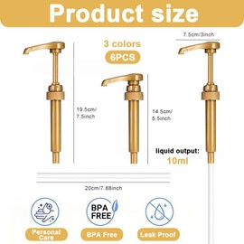 JAZOKA 6PCS Syrup Pump Dispenser for 1L Bottle, Food-grade Plastic, Wide Applications