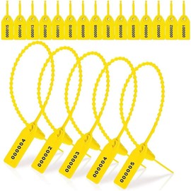 Cintillo Sello De Seguridad Cinchos 25cm Foliados 100 Pzs,Etiqueta de Sello de Plástico con Cierre Numerado,Etiquetas de Seguridad Desechables para Manipulación y Extintor de Incendios (Amarillo)