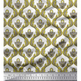 Soimoi Yellow Heavy Satin Fabric Paisley & Ogee Damask Printed Craft Fabric by the metre 54 Inch Wide