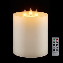 CozierGlow 3-Wick Flameless Pillar Candle with Remote Timer, 3D Moving Flame Real Wax Led Candles (Ivory with 3 Wick, 6.5in)