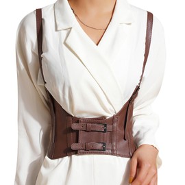 eYLun Women Underbust Corset Belt Faux Leather Wide Elastic Belts Steampunk Strap Waist Corset Belt Brown XX-Large