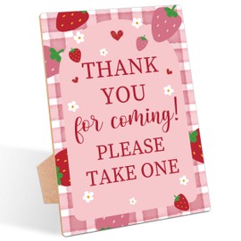 Strawberry Baby Shower Table Sign, Thank You For Coming Sign, Pack of 1 Wooden Tabletop Sign with Stand, Berry Baby Shower Supplies, Gender Reveal Party Decorations - RG62