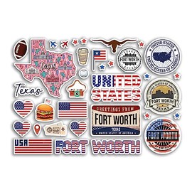 A5 Sticker Sheet Fort Worth Landmarks Vinyl Stickers - Texas America USA States Flag Travel Holiday Map City Scrapbook Aesthetic #80560