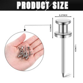 Watersay 50 Pcs Double Headed Picture Hangers Nail Push Pins Picture Hanging Nails Thumb Tacks Wall Hooks Photo Hanging Hook Pins Decorative Nail Hook Hangers for Home Office Photo Decor (Silver)