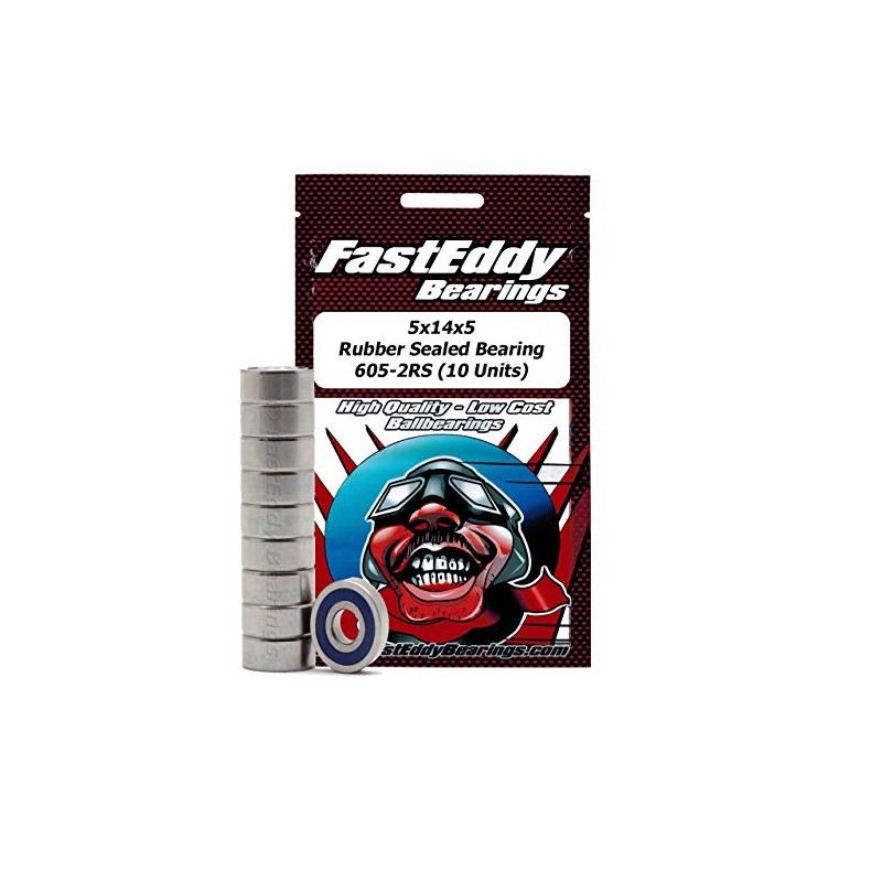 FastEddy Bearings 5x14x5 Rubber Sealed Bearing 605-2RS (10 Units)