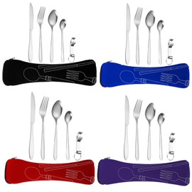 Mnsconkl 4 Person Camping Cutlery Set, Travel Cutlery with Case, Cutlery for Travel, Stainless Steel Cutlery for Outdoor Camping Picnic School