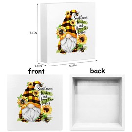 Sunflower Decor Cute Gnome Wood Box Sign, Thanksgiving Farmhouse Decor Gnomes Decorations for Home, Rustic Country Wooden Signs Decor, Kitchen Tiered Tray Desk Table Shelf Decor Decorations 5 x 5