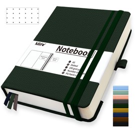 Mlife A5 Dotted Notebook,360 Pages Thickened Journal Notebooks,Premium 100g/M² Ink Resistant Paper Thick,Pu Hard Cover Notepad,Inside Pocket,Elastic Banded,Dotted Journals for Writing&Diary(Green)