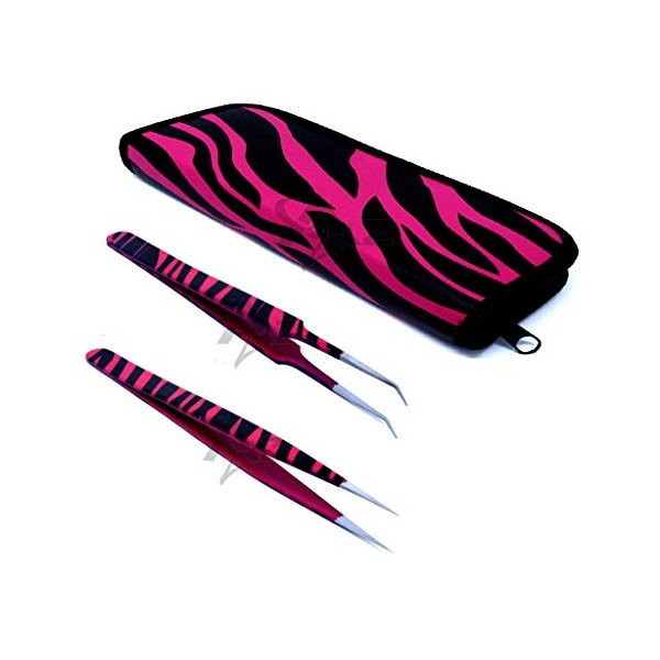 SET OF 2 Stainless Steel Pink Black Zebra 3D Eyelash