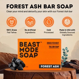 Beast Mode Soap for Men, Forest Ash, Single Bar – Activated Charcoal & Crisp Eucalyptus Bar Soap, Grass-Fed Tallow, Handcrafted, Non-Toxic
