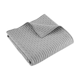 Levtex Home - Cross Stitch - Quilted Throw - 50x60in. - 100% Cotton - Reversible Pattern - Light Grey with Matching Stitching