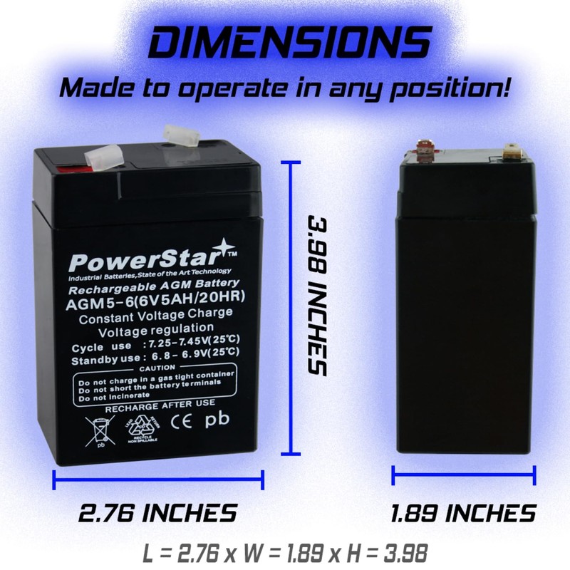 PowerStar 2 Year Warranty 2 Pack 6 Volt 4.5AH Rechargeable