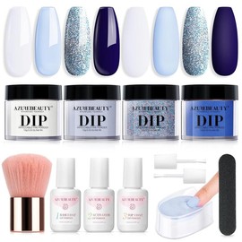 Aquamarine - AZUREBEAUTY 4 Colors Dip Powder Nail Kit, Dip Powder Base Activator and Top Coat for Nail Art Manicure DIY Gift, All-in-One Nail Art Manicure Tools DIY Beginner Kit for Gift