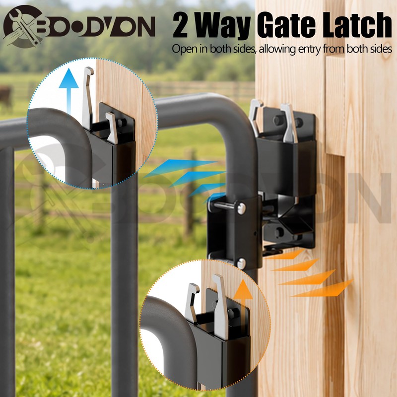 BOODVON 2 Way Gate Latch, Heavy Duty Lockable Two Way