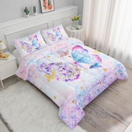 Datura home Butterfly Comforter Set Scales Butterfly Printed Quilt Bedding Set with 1 Comforter and 2 Pillowcases for Boys and Girls Bedroom All Season(Butterfly Scales Full)