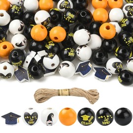 Ipotkitt 100 pcs Mixed Colours 19.5mm Graduation Season Theme Wood Beads Sets Diploma Graduation Cap Wooden Bubblegum Beads for DIY Jewellery Crafts Bracelets Keychains
