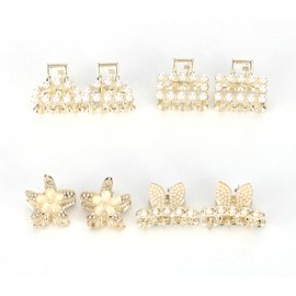 8-Pack Mini Gold Metal Claw Clips with Pearls, Non-Slip for Thin & Thick Hair, Cute Barrettes Jaw Clamps, Bangs Pins Hair Accessories for Women & Girls