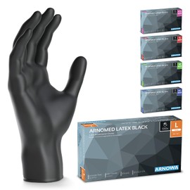 ARNOMED Disposable Gloves 500 Pieces/Box, L, Latex Gloves, Black, Disposable Gloves, Powder-Free, Latex Disposable Gloves, Cleaning Gloves, Latex Gloves, Disposable/Disposable Gloves in XS, S, M, L &