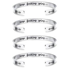 Sllaiss 4 Pcs Inspirational Bracelets Stainless Steel Cuff Bangle Bracelet for Women Men Engraved Motivational Friendship Encouragement Bracelet Graduation Gifts, 6 inch, Stainless Steel