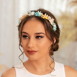 IYOU Starfish Wedding Headband White Pearl Hair Bands Shell Beach Bride Bridesmaid Hair Accessories for Women and Girls