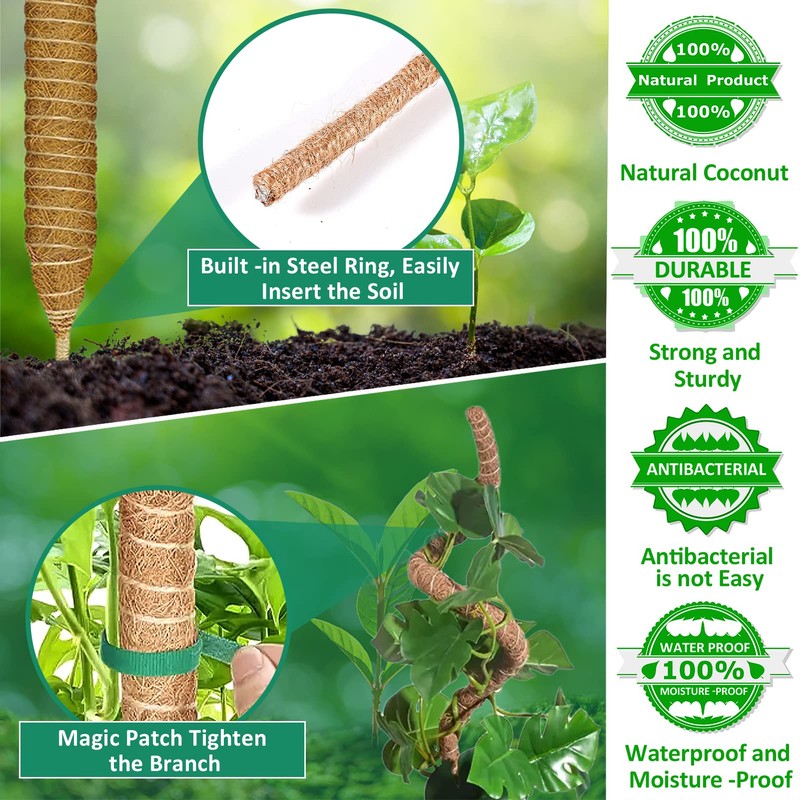 VIPNAJI Monstera Trellis, 4 Pack 70 cm Plant Stake Coir,