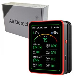 15-in-1 Smart Air Quality Monitor,air Quality Monitor,Home air Quality Test,air Quality Tester for Home,USB Rechargeable,Monitor with PM, CO2, CO, TVOC, HCHO, PM, AQI,(red+Black)