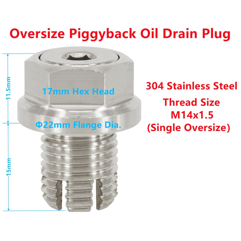 Dsnaduo M14.1-1.5 x 15mm Oversize Piggyback Oil Drain Plug, Stainless