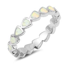 White Simulated Opal Wave Knuckle Accent Ring Sterling Silver Stack Band Size 8