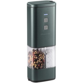 Rosenstein & Söhne Spice mill: 2-in-1 cordless salt and pepper mill with ceramic grinder, aluminium housing (electric salt and pepper mill, electronic pepper mill, electric in 1)
