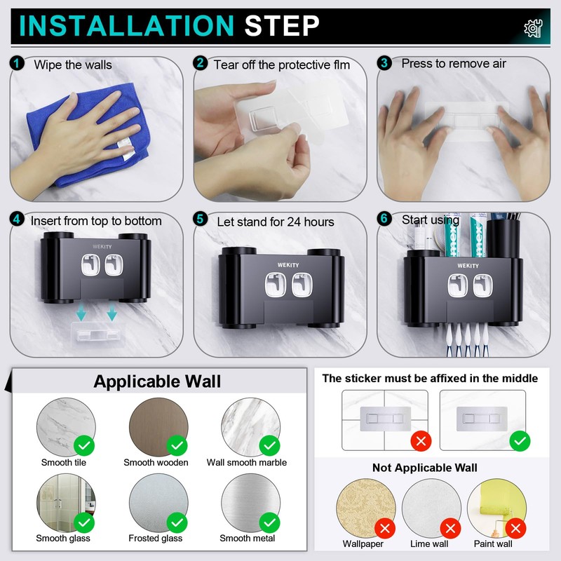 Toothbrush Holder,Multi-Functional Wall Mounted Toothbrush Holder,Toothpaste Dispenser for Bathroom with