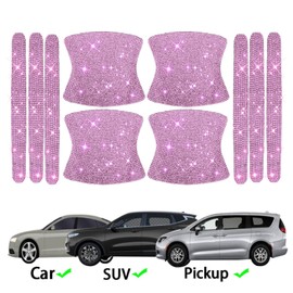 BetterJonny 10PCS Crystal Car Door Scratch Protector, Rhinestone Bling Scratch Protector Stickers for Women and Girls (Pink)
