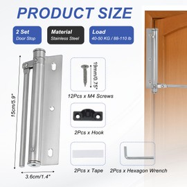 PATIKIL 5.5 Inch Spring Door Closer, 2 Set Spring Door Stop Screen Door Latch Security Door Stopper with Adjustable Closing Speed for Home Hinge Door, Silver Tone