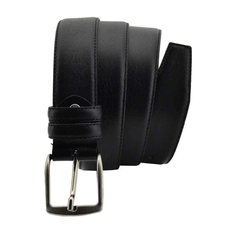 Conte Massimo Men's Genuine Leather Belt with Stitching, black