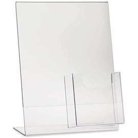 SOURCEONE.ORG Deluxe Clear Acrylic Slant Back Sign Holder Premium 8.5 x 11 Inches with Trifold Brochure Pocket