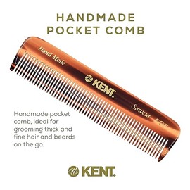 Kent A FOT Tortoiseshell - Peine de bolsillo hecho a mano con dientes finos para hombres, mujeres y niños, alisador de pelo para aseo y peinado, barba