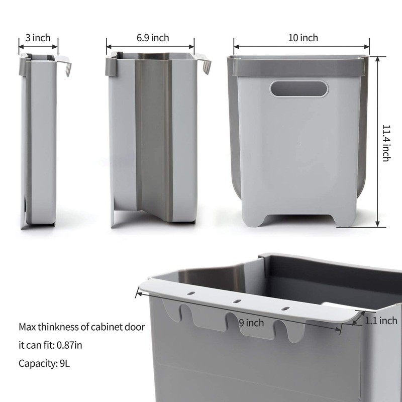 Auhafaly Hanging Collapsible Trash Can - 9L Wall Mounted Foldable