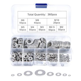 360 Piece Washer Set, Stainless Steel, Flat Washers, Washers Assortment with Assortment Box, Washer for Screws & Nuts & Threaded Rods (M2 M2.5 M3 M4 M5 M6 M8 M10)