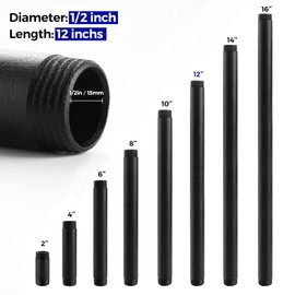 Home Expert 1/2"x 12" Black Painted Industrial Pipe - 10 Pack Malleable Cast Iron Heavy Duty Pre Cut Metal Threaded Gray Fitting for Vintage Style DIY Project