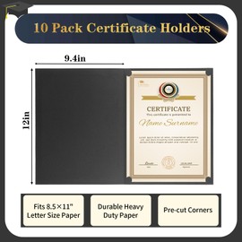 10 Packs Certificate Holders, Black Certificate Covers, Diploma Holders, Certificate Folders with Gold Foil Border for Letter Size 8.5" x 11" Certificates, Diploma, Documents, Award Cover