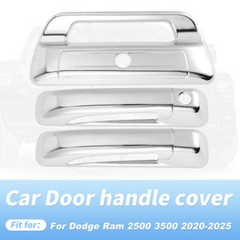 FUELHOOD Door Handle Tailgate Cover Protector Set for Dodge for Ram 2500 3500 2020-2025 Front Rear Exterior Door Handle Tailgate Cover Chrome Silver Tone